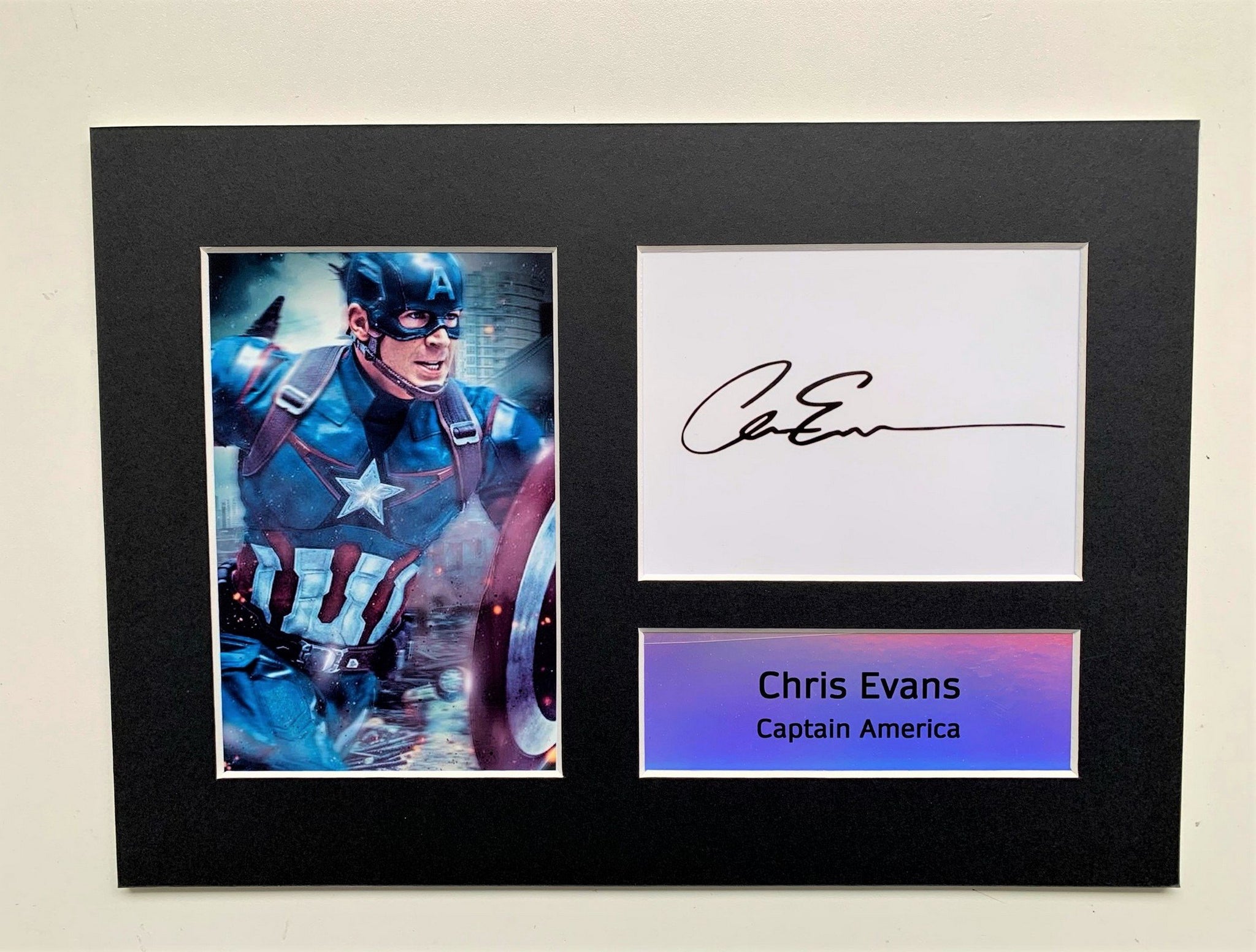 Chris Evans as Captain America A4 Autographed Display – ReelFilmCells