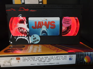Jaws Retro VHS Lamp with Shark  and swimmer Art Work
